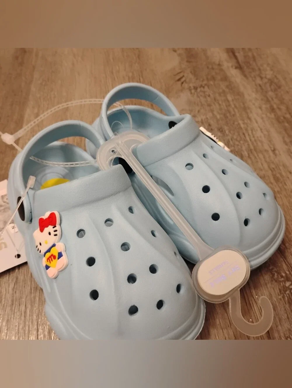 Kids Light Blue Clog Shoes with Cute Cat Charm Size 5t